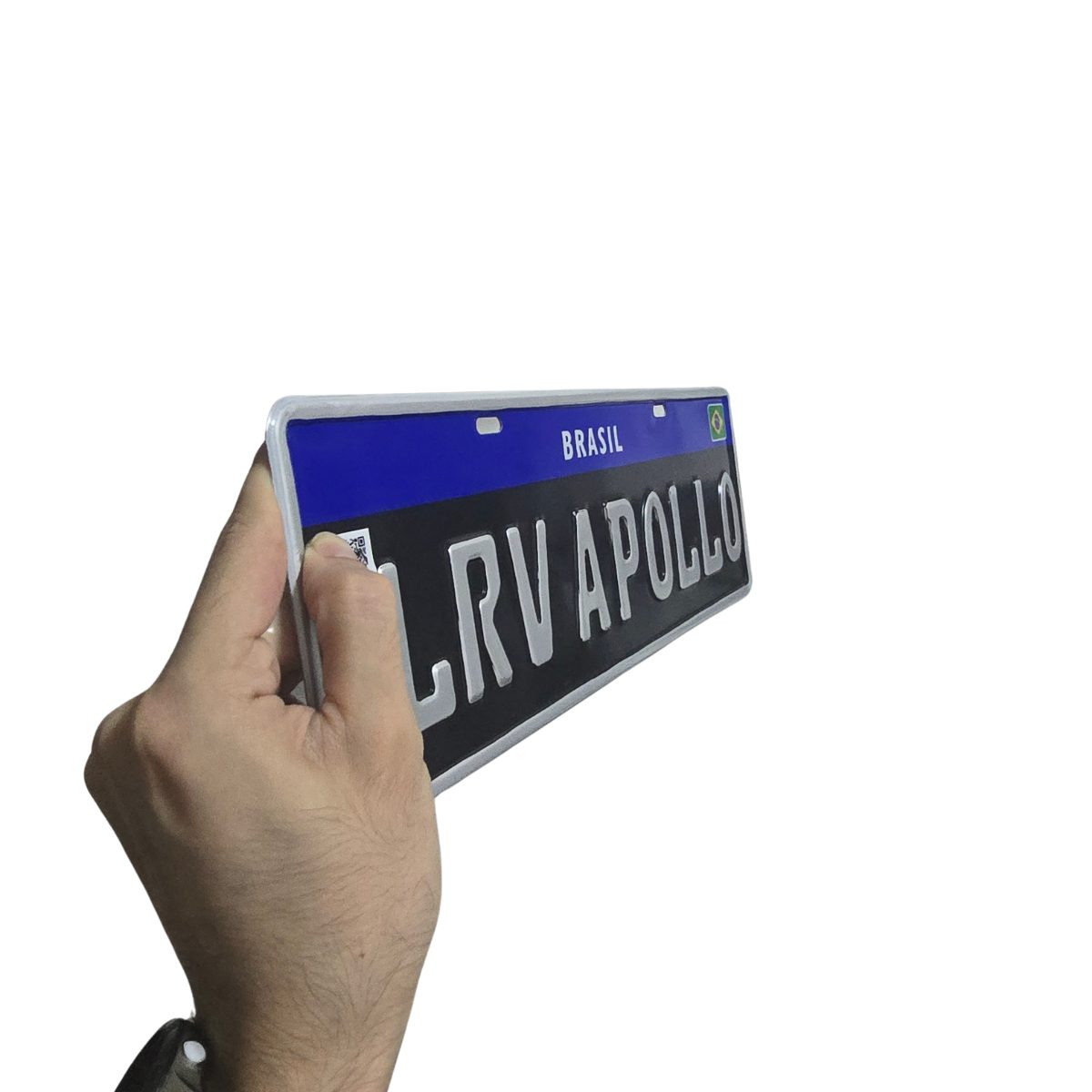 Placa colecionador preta com letras em alto relevo prensado cromado