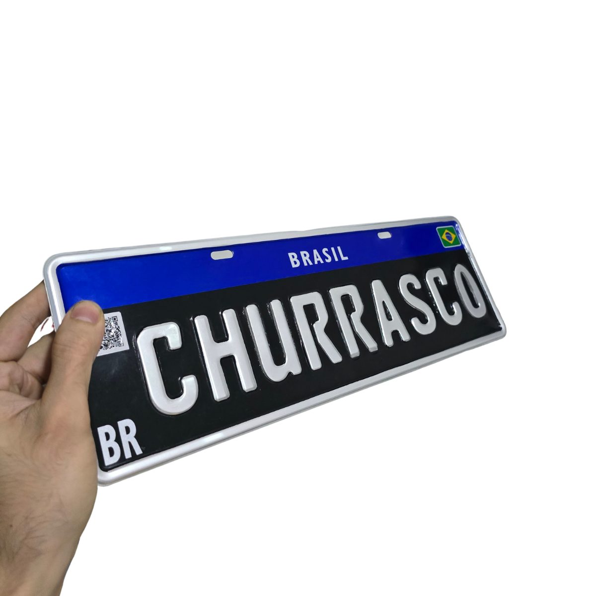 Placa colecionador preta em alto relevo prensado para área de churrasco