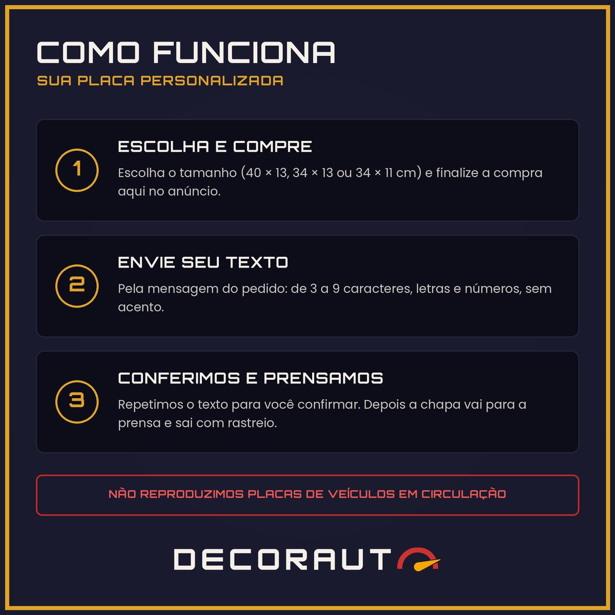 Como funciona: você escolhe o texto, a gente confere e prensa a peça