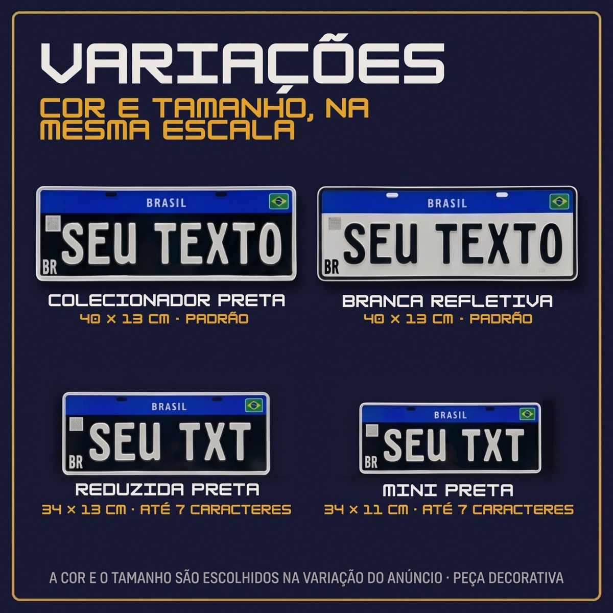 Variações de cor e tamanho: 40 × 13, 34 × 13 e 34 × 11 cm