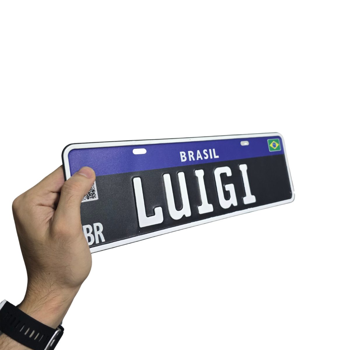 Placa colecionador preta com apelido em alto relevo prensado branco